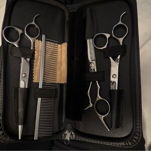 Premium Hair Cutting Scissors Set - Silver and Black dog groomer’s kit